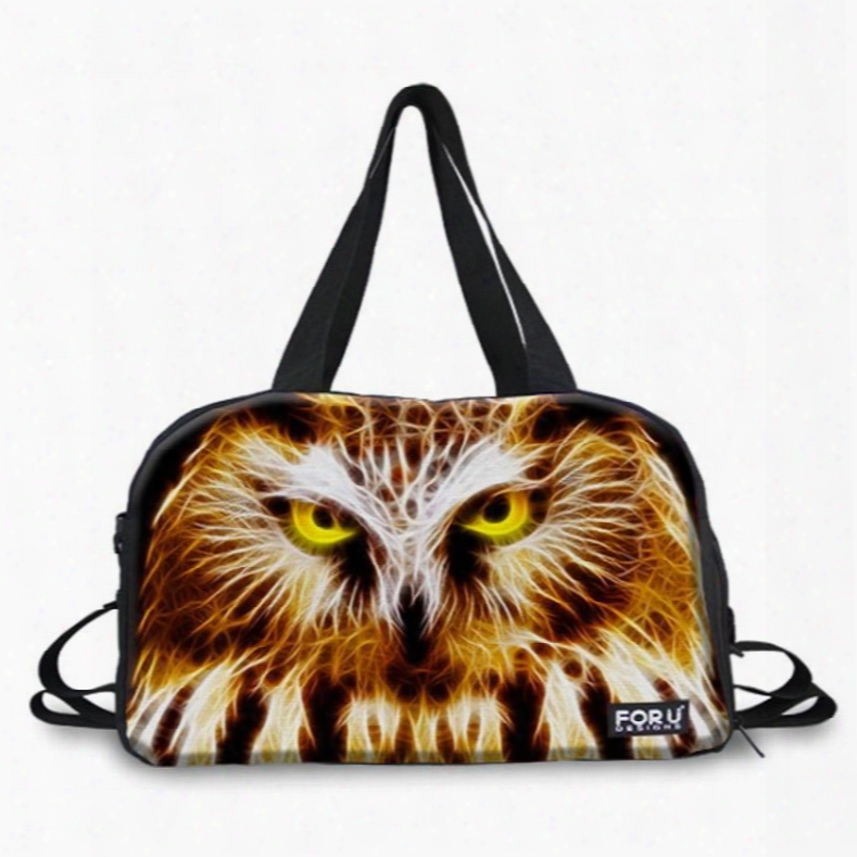 Modern Fire Owl Face Pattern 3d Painted Travel Bag