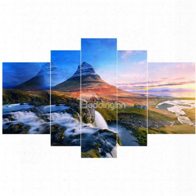 Mountains And Grassland Hanging 5-piece Canvas Eco-friendly And Waterproof Non-framed Prints