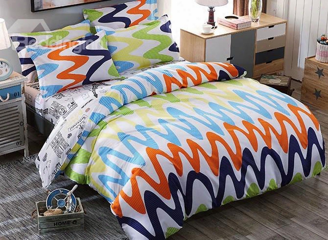 Multicolor Racked Pattern Classic Style Polyester 4-piece Neutral Bedding Sets