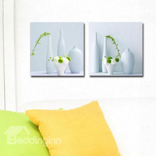 New Arrival Lovely White Vase Greenery Print 2-piece Cross Film Wall Art Prints