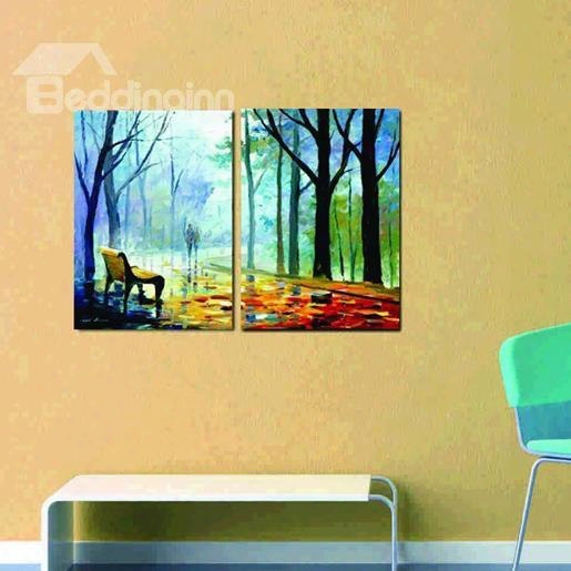 New Arrival Oil-painting Style Lovers Walking In The Park Print Cross Film Wall Art Prints