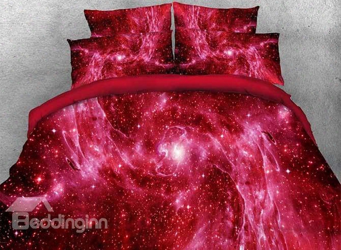 Onlwe 3d Outer Space And Galaxy Printed 4-piece Red Bedding Sets/duvet Covers
