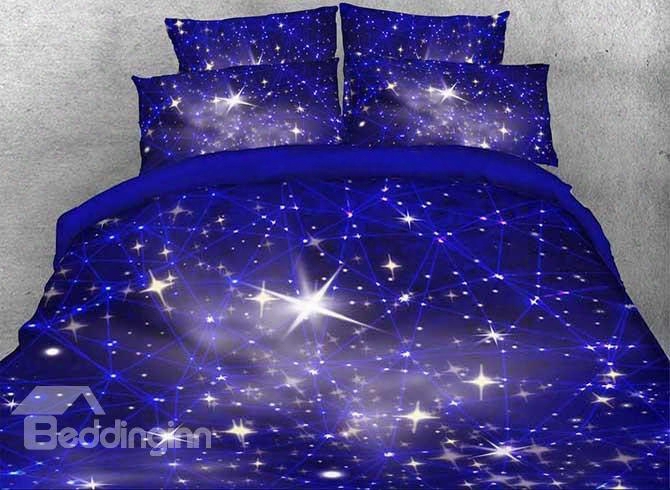 Onlwe 3d Twinkling Stars And Galaxy Printed 4-piece Blue Bedding Sets/duvet Covers