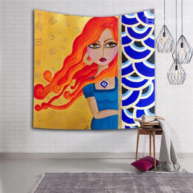 Orange Haair Sexy Girl Watching Ethnic Style Hanging Wall Tapestries