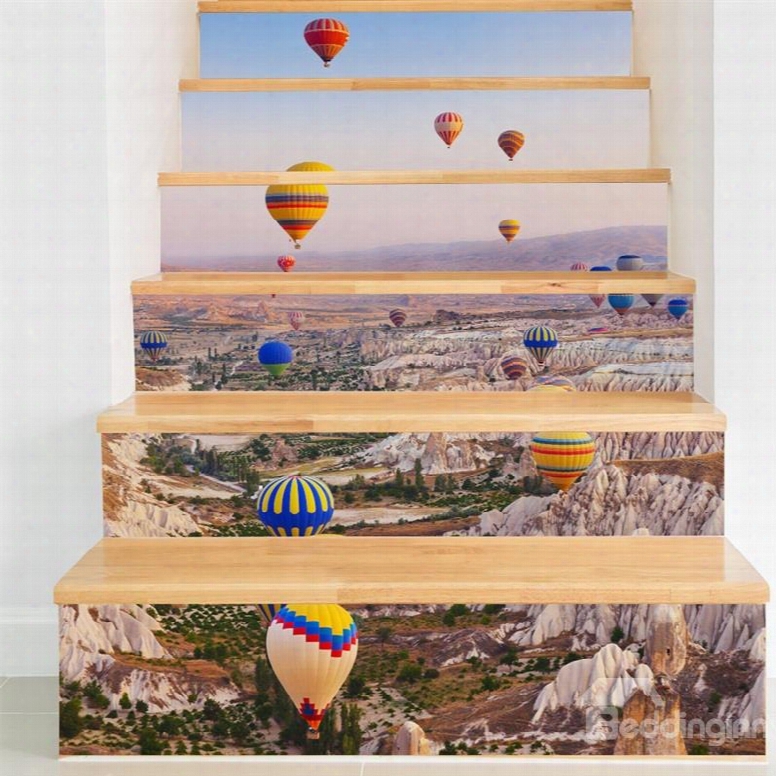 Parachutes And Mountains 6-piece 3d Pvc Waterproof Stair Mural