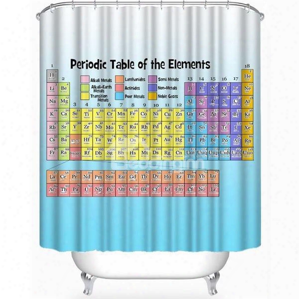 Periodic Table Of The Elements Printed Light Blue Polyester Bathroom Shower Curtain