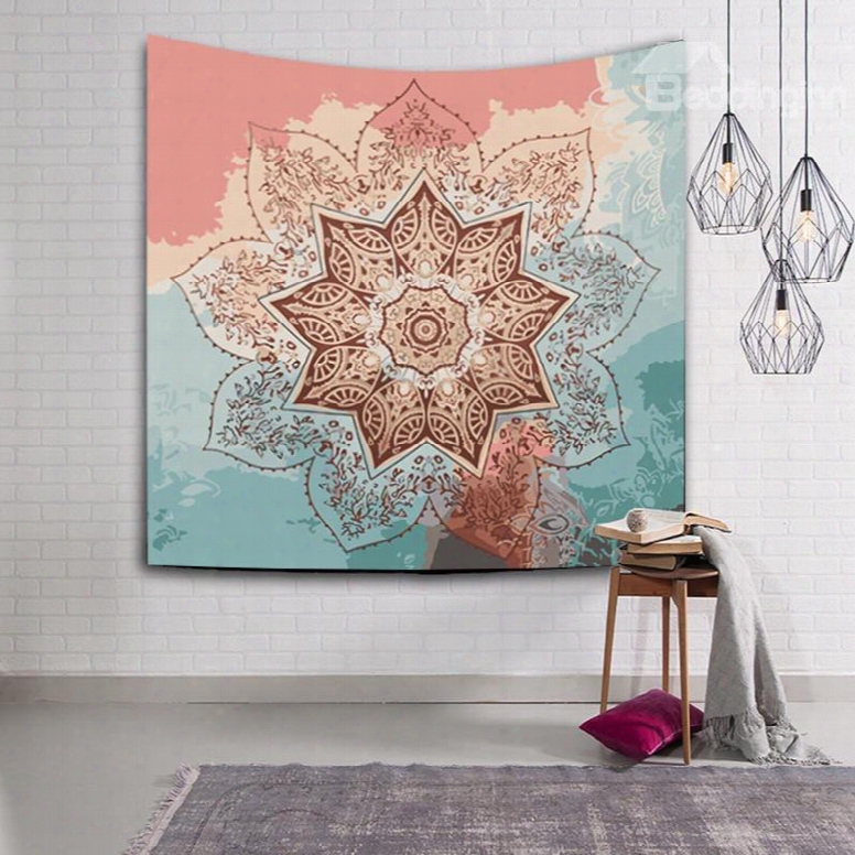 Pink And Green Color Blocking Lotus Ethnic Style Hanging Wall Tapestries