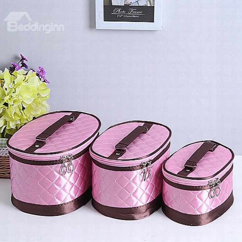 Pink Big Size 3-piees Travel Cosmetic Bags Wiht Mirror