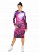 Attractive Long Sleeve Fuchsia Galaxy Pattern 3D Painted Hoodie Dress