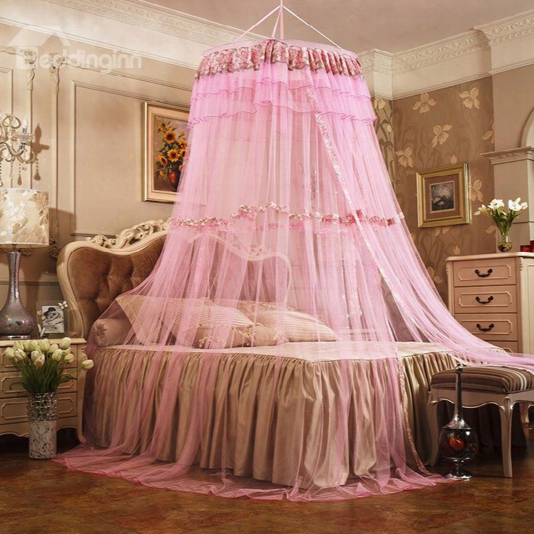 Princess Style Round Lace Dome Polyester Hanging Bed Nets/canopy