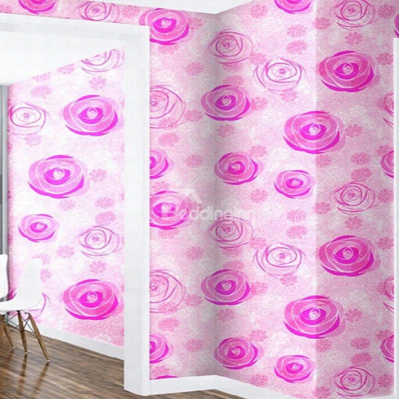 Purple Roses And Pink Background 3d Waterproof Wall Mural