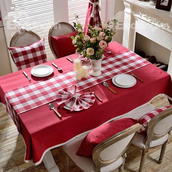 Red Rectangle Fabric  Simple Style Washable Dscorative Tablecloth