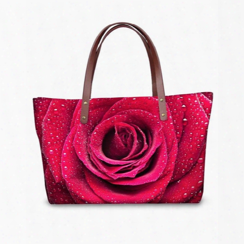 Red Rose Gorgeous Floral Waterproof Sturdy 3d Printed For Women Girls Shoulder Handbags