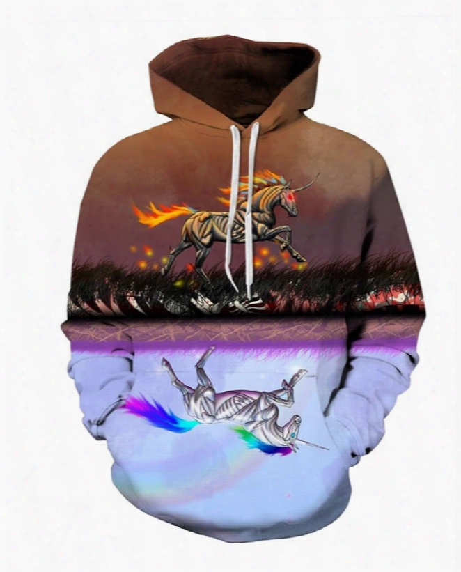 Reflection Unicorn Running Spandex 3d Pattern Soft Couple Long Sleeve Hoodie