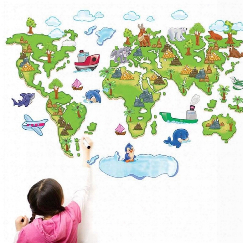 Removable World Map Pvc Princess 39"*29" Kids Wall Stickers