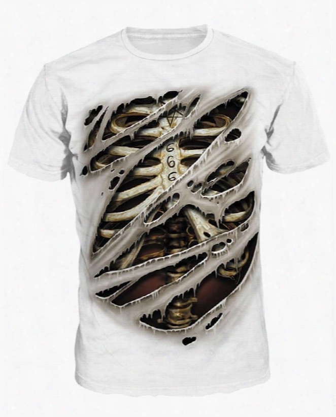 Retro Style Skeleton Couple Round Neck 3d Painted T-shirt