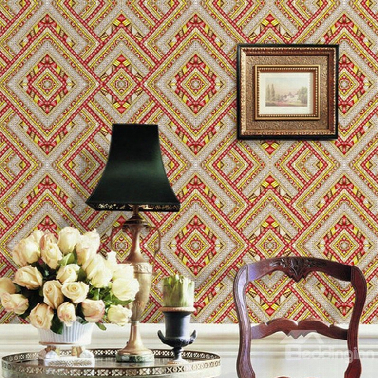 Rhombus With Red And Golden Outlines Durable Waterproof And Eco-friendly 3d Wal L Mural