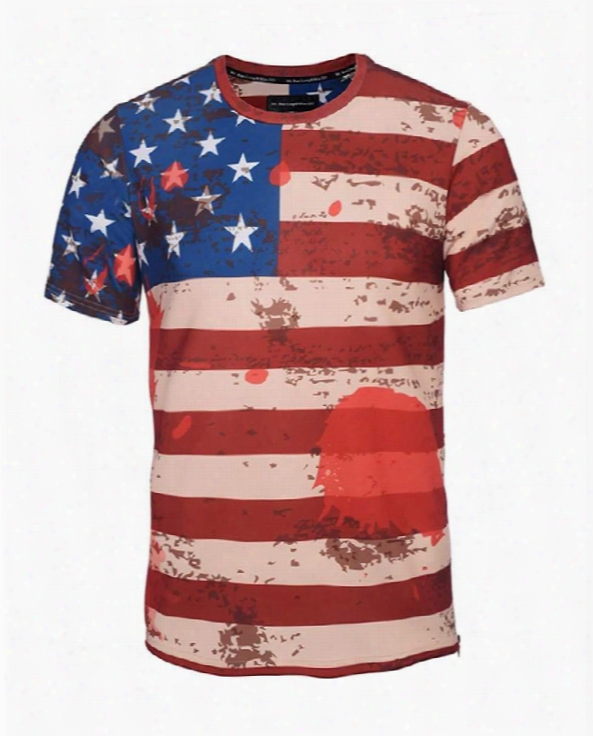 Round Neck American Flag Pattern Side Zipper 3d Painted T-shirt