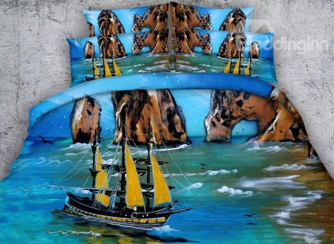 Ship And Sea Oil Painting 5-piece Comforter Sets