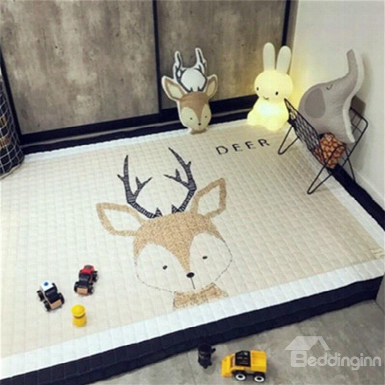 Sika Deer Pattern Rectangular Polyester Beige Baby Play Floor Mat/crawling Pad