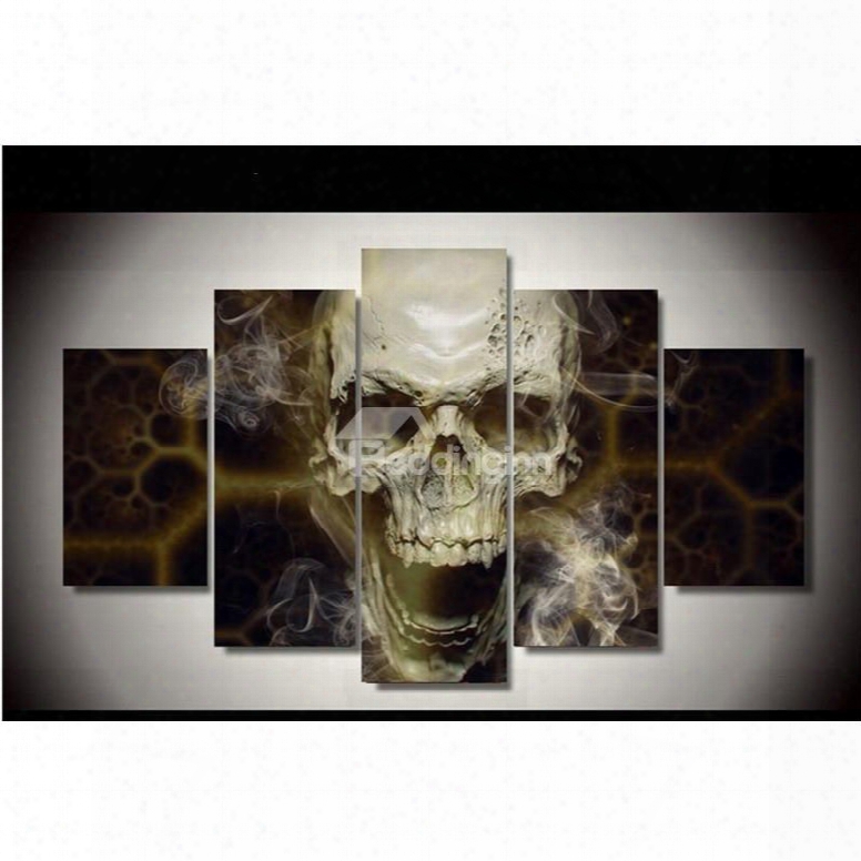 Skull Head With Smoke Canvas Waterproof And Eco-friendly Hanging 5-piece Non-framed Wall Prints