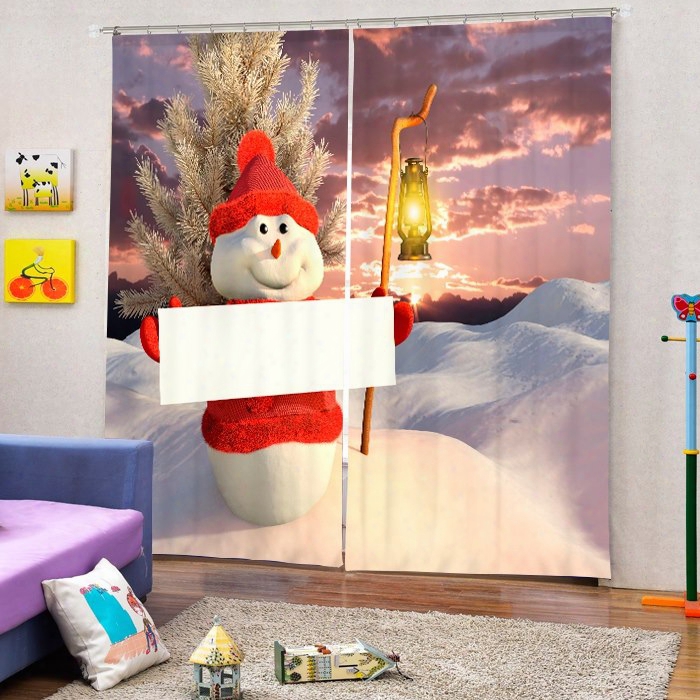 Snowman Holding A White Board Printing Christmas Theme 3d Curtain