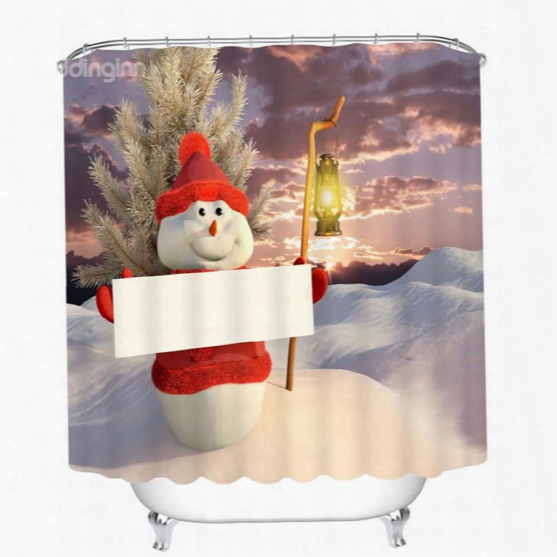 Snowman Holding A White Food Printing Christmas Theme Bathroom 3d Shower Curtain