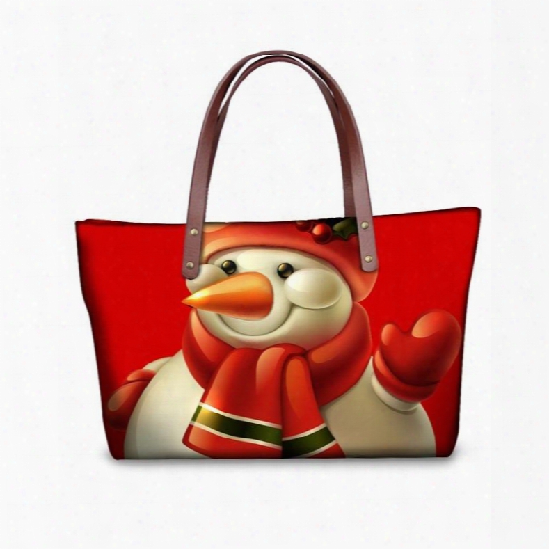 Snowman Say Hi Waterproof Sturdy 3d Printed For Women Girls Shoulder Handbags