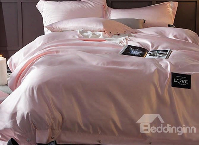 Solid Pink Princess Style Silky 4-piece Bedding Sets/duvet Cover