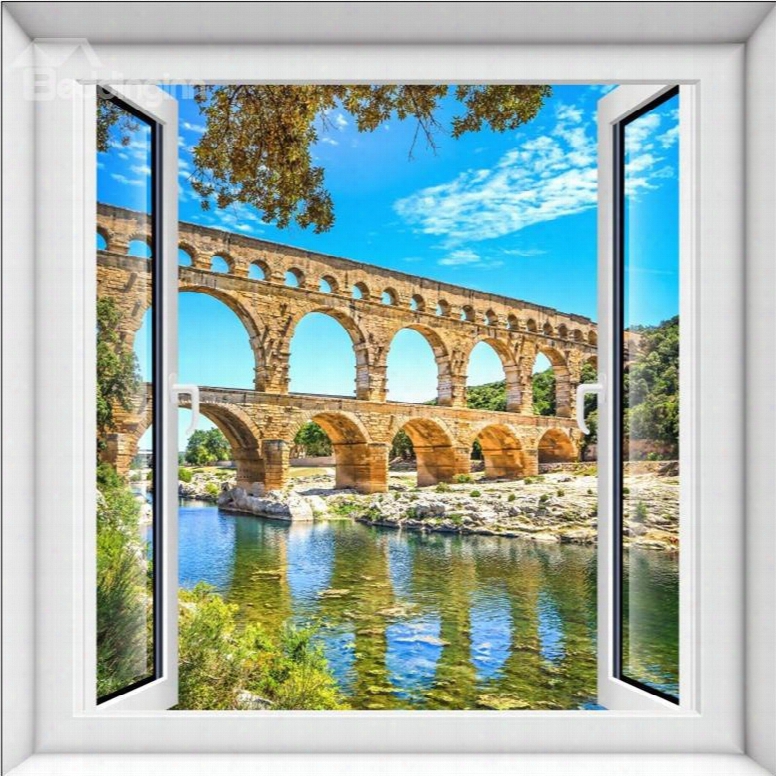 Stunhing Arch Bridge Above The River Window View 3d Wall Stickers