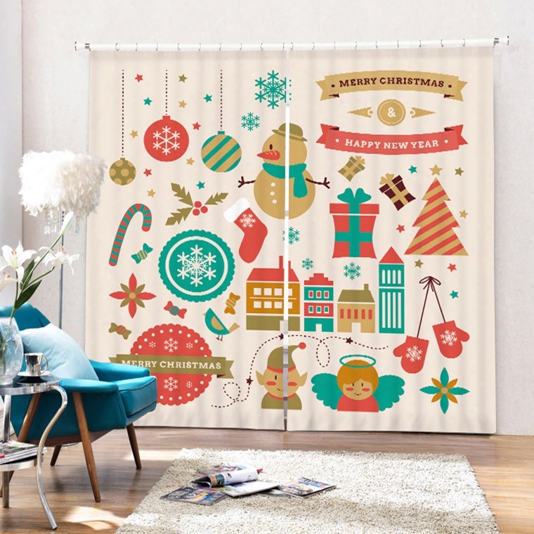 Super Cute Clip Art Christmas Theme Printing 3d Curtain