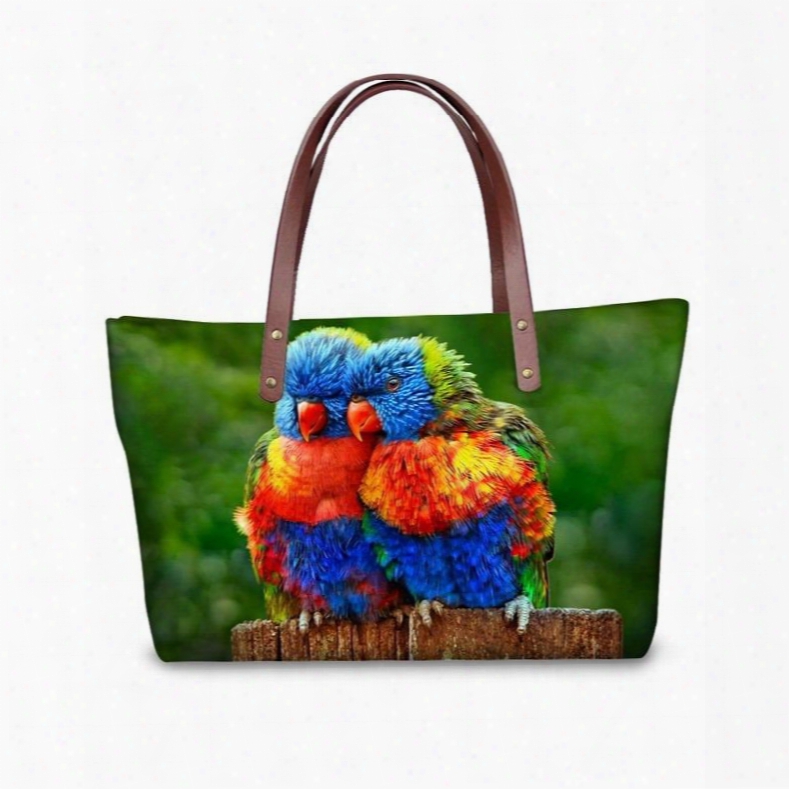 Sweetie Couple Colorful Parrot Waterproof Sturdy 3d Printed For Women Girls Shoulder Handbags