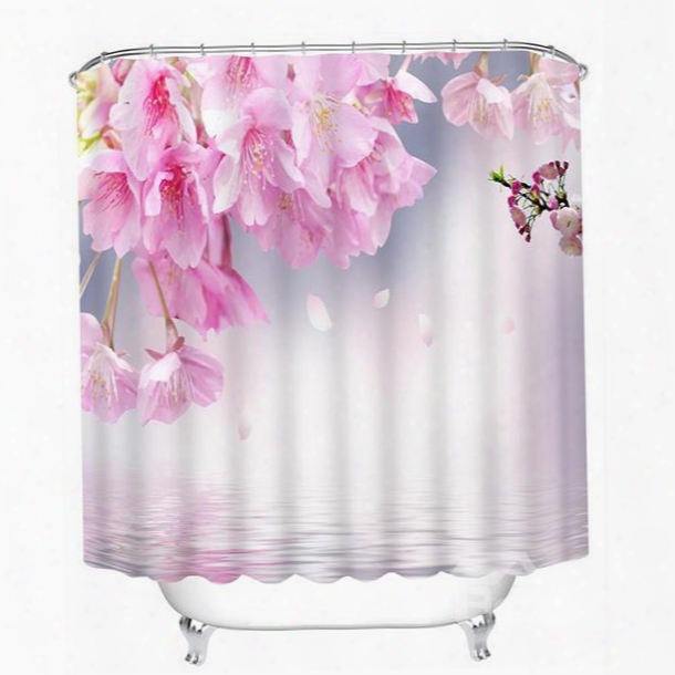 Tender And Lovely Pink Peach Blossoms On The Water Print 3d Bathroom Shower Curtain