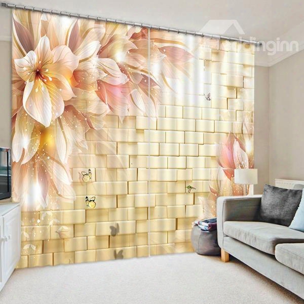 The Champagne Flowers In Front Of The Wall Print 3d Blackout Curtain