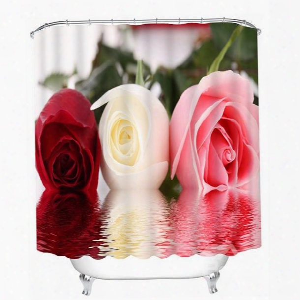 Three Rose In Different Colors 3d Printing Bathroom Shower Curtain