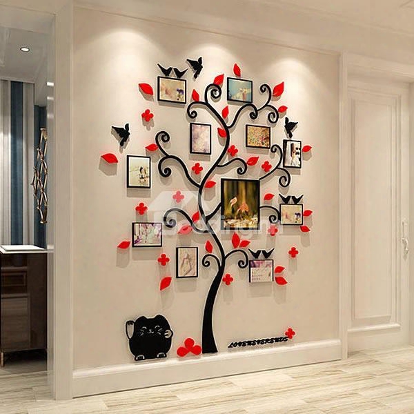 Tree Red Flowers Birds Acrylic 10 Photo Frames Environmental 3d Wall Stickers