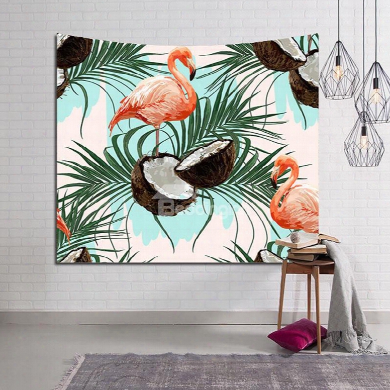 Tropical Coconut And Flamingos Decorative Hanging Wall Tapestry