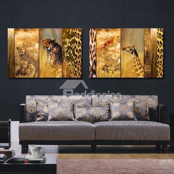 Unique Design Leopard And Giraffe Print 2-piece Cross Film Wall Art Prints