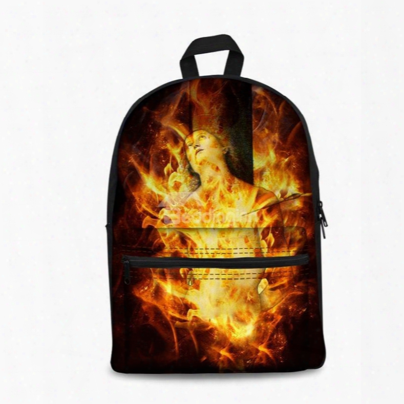 Washable 3d Fire Lightweight Schlol Outdoor Backpack