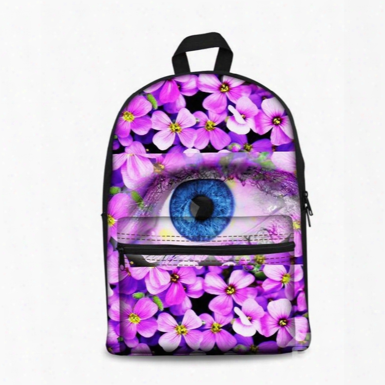 Washable Lightweight Floral Eyes Purple 3d School Outdoor Backpack