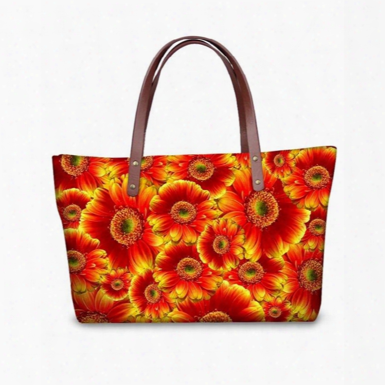 Waterproof 3d Dasiy Flower Printed Shoulder Handbags