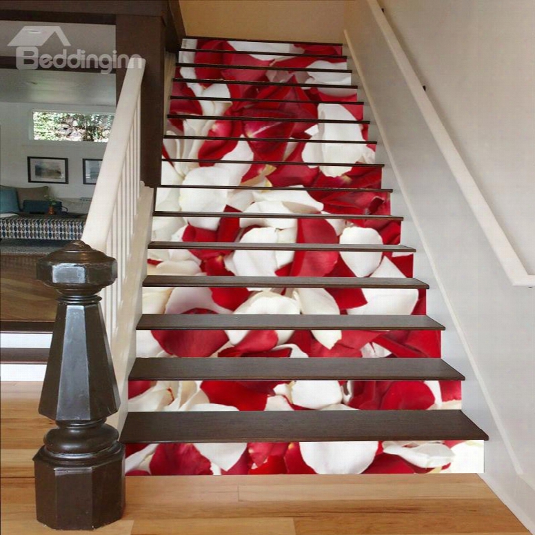 White And Red Rose Petals 3d Waterproof Stair Murals