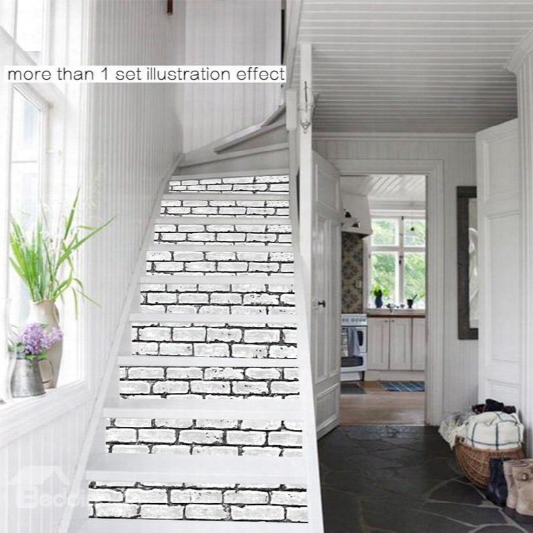 White Bricks Pattern 6-piece 3d Pvc Waterproof Stair Mural