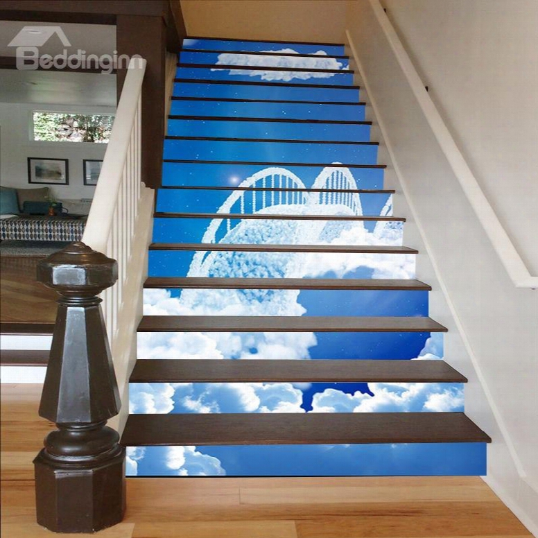 White Cloud Brid Ge In Blue Sky 3d Waterproof Stair Murals