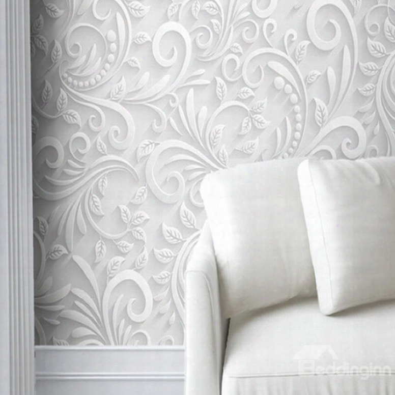 White Floral Prints Elegant Style Waterproof Durable And Eco-friendly 3d Wall Murals