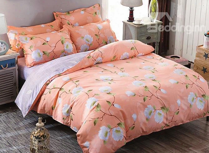 White Mangnolia Printed Polyester 4-piece Bedding Sets/duvet Covers