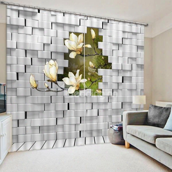 White Orchids Outside Of The Wall Print 3d Blackout Curtain