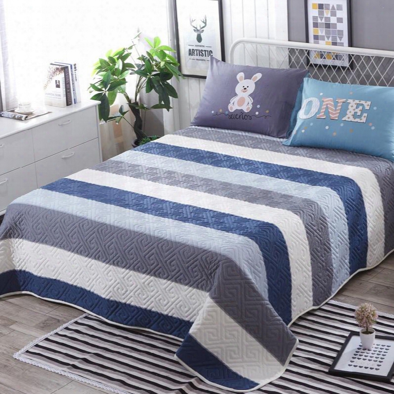 Wide Stripe Cotton Simple Style 3-piece Bed In A Bag