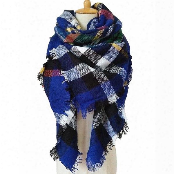 Women Plaid Blanket Scarf Warm Winter Tartan Wrap Shawl Stylish Cashmere Square Scarves