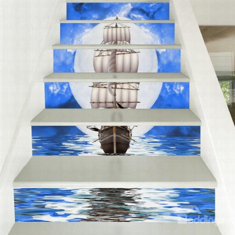 Yacht S Ailing On The Sea 6-piece 3d Pvc Waterproof Stair Mural